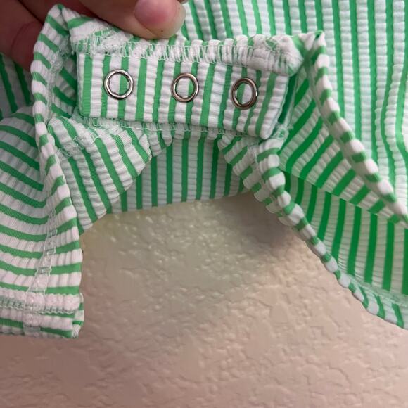 Rugged Butts Green & White Seersucker Striped Romper 3–6M Short Sleeve One-Piece - Picture 7 of 11